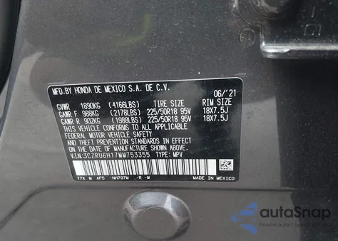 2021 Honda Hr-V Awd Sport from USA, damaged, VIN 3CZRU6H17MM753355